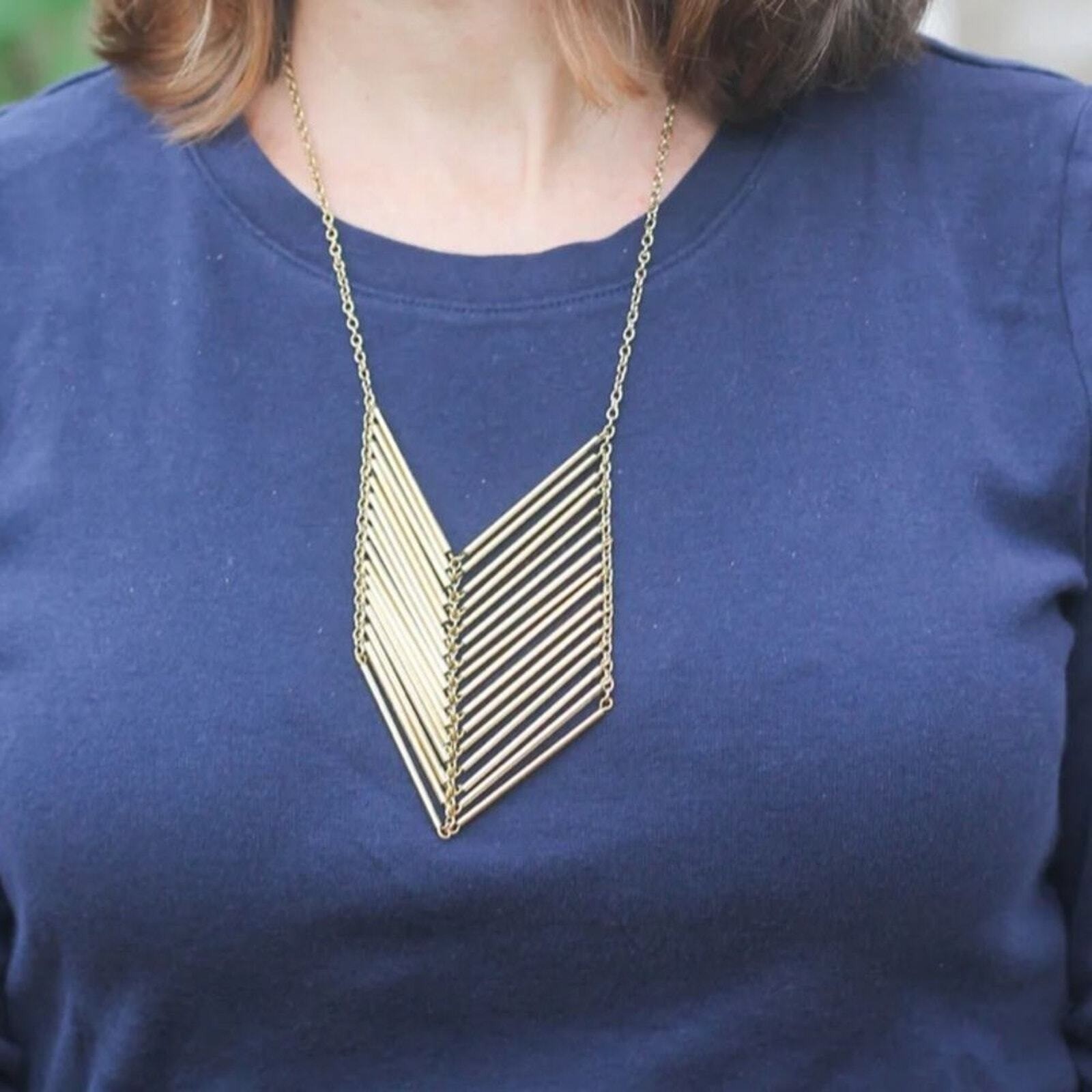 Brass Chevron Waterfall Statement Necklace